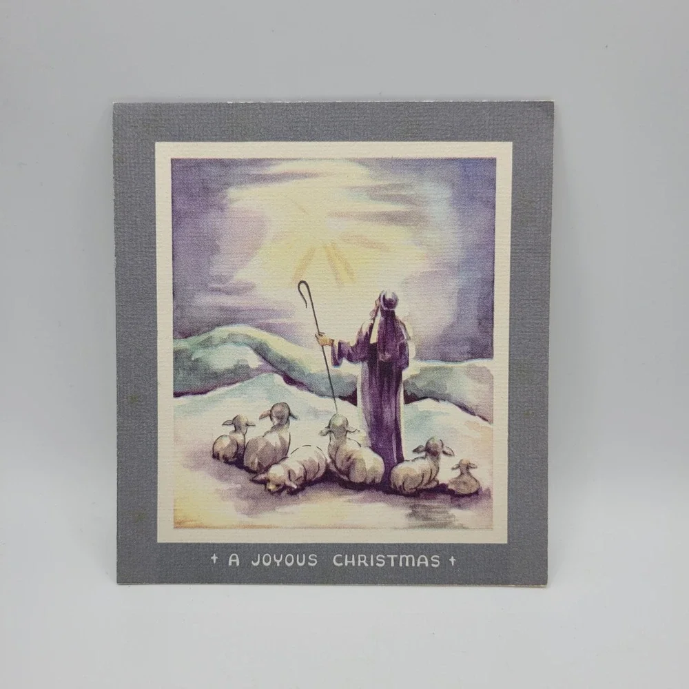 Vintage Christmas Card Shepherd Sheep Norma Harold Stroud‎ Religious